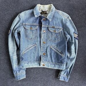 Vintage Wrangler Jacket Womens 38 Varsity Freako Patch USA Western Blue Denim